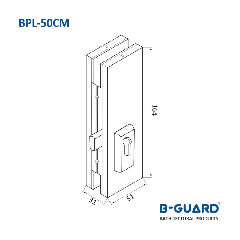 Center Patch Lock To Secure Swing Door With Mirror Finish(BPL-50CM) - Image 2