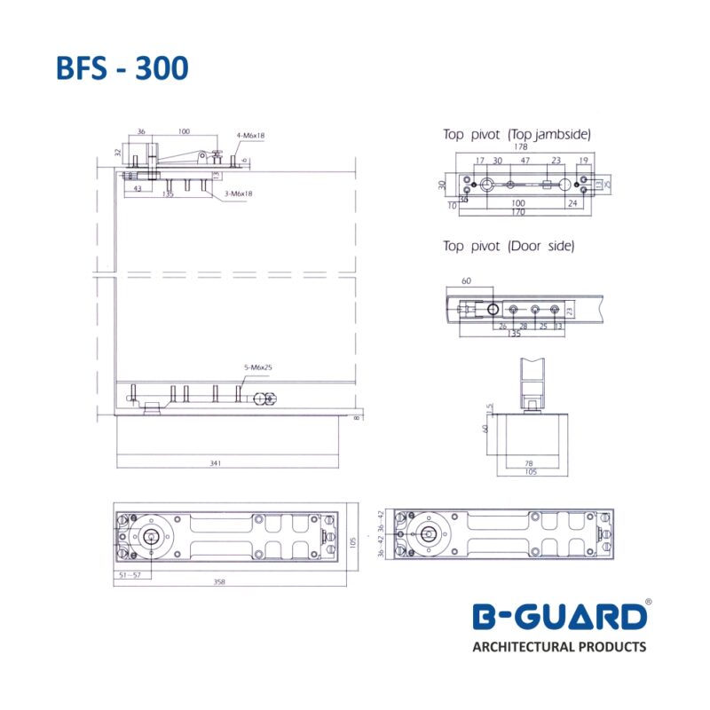 Floor Spring With 90° Hold Open In Both Direction Mix. Opening 360° With Satin Finish(BFS-300) - Image 2