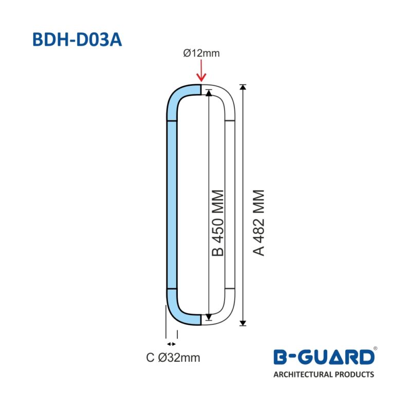 Handle D-Type For Glass Door With Satin Finish(BDH-D03A) - Image 2