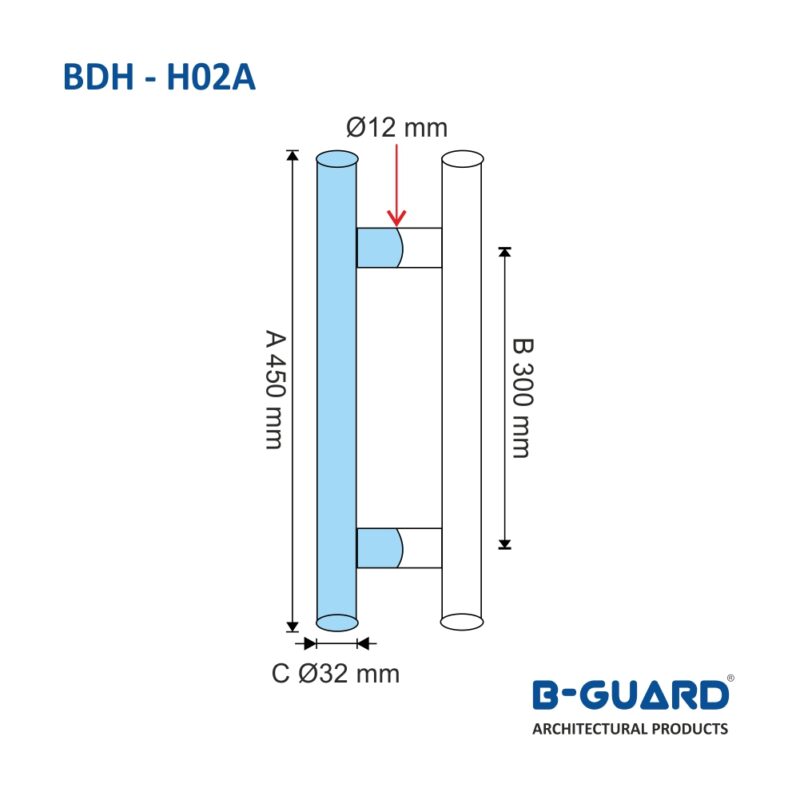 Handle H-Type For Glass Door With Satin Finish(BDH-H02A) - Image 2