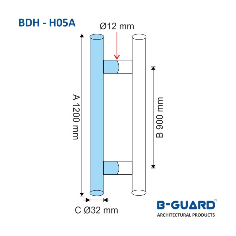 Handle H-Type For Glass Door With Satin Finish(BDH-H05A) - Image 2