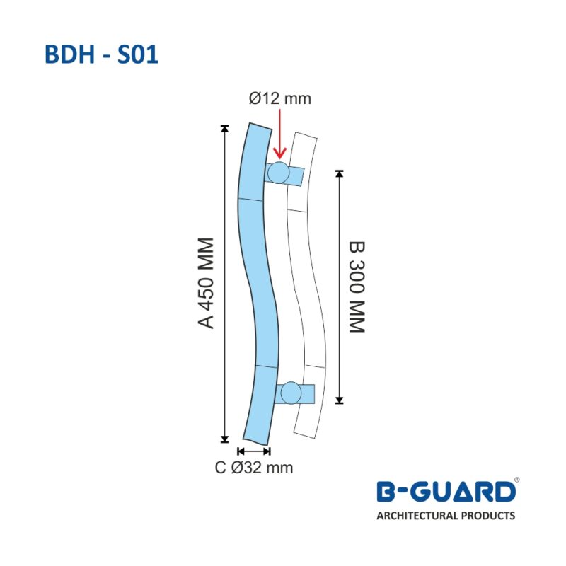 Handle S-Type For Glass Door Finish(BDH-S01) - Image 2