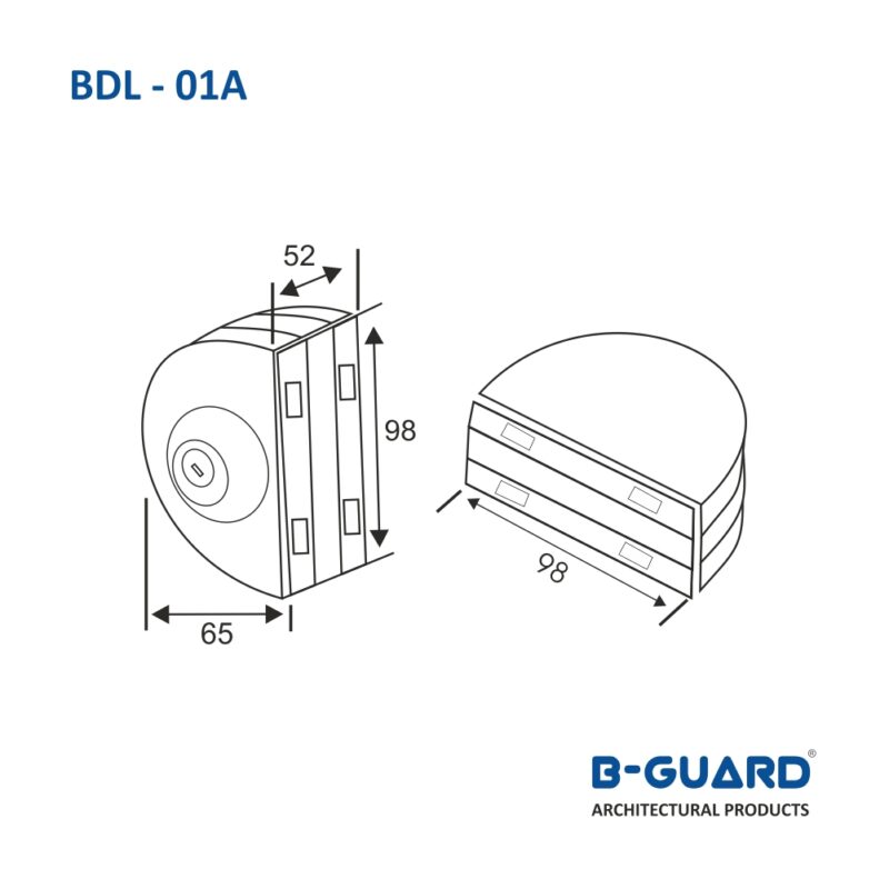 Door Lock For Glass To Glass One Side Key One Side Knob With Strike Box With Satin Finish(BDL-01A) - Image 2