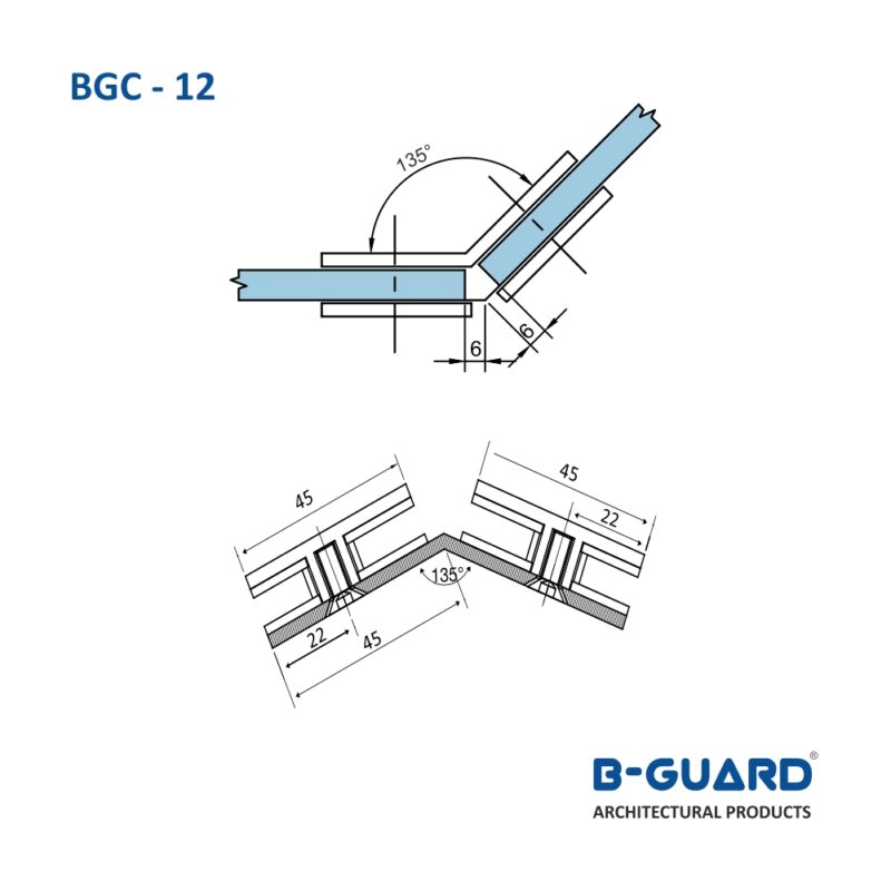 Connector To Join Glass To Glass Panel At 135° Thickness 4mm With Satin Finish(BGC-12) - Image 4