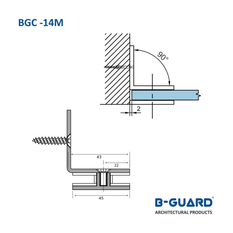 Connector To Join Wall To Glass Panel At 90° Thickness 4mm With Mirror Finish(BGC-14M) - Image 4