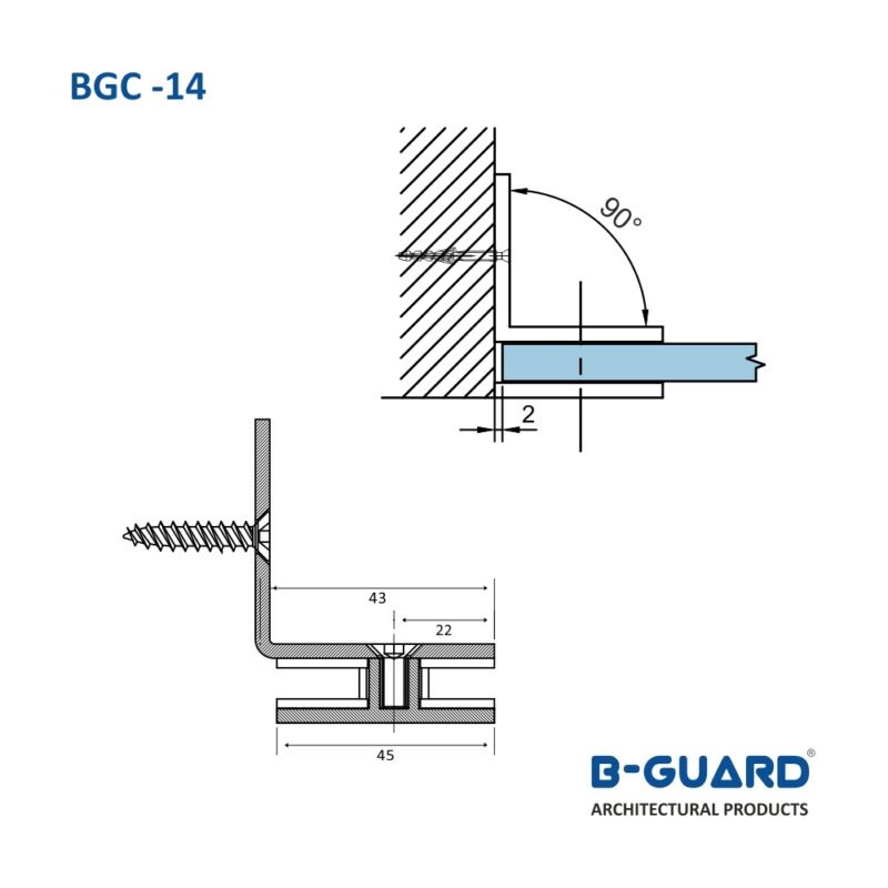 Connector To Join Wall To Glass Panel At 90° Thickness 4mm With Satin Finish(BGC-14) - Image 4