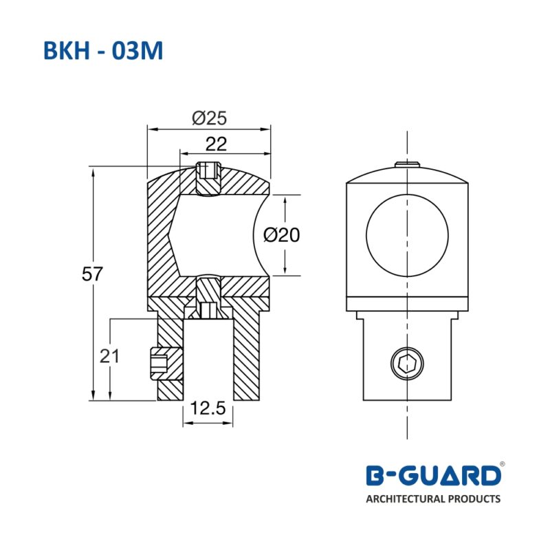 Connector To Join Supporting Pipe On End And Glass Panel With Satin Finish(BKH-03M) - Image 2