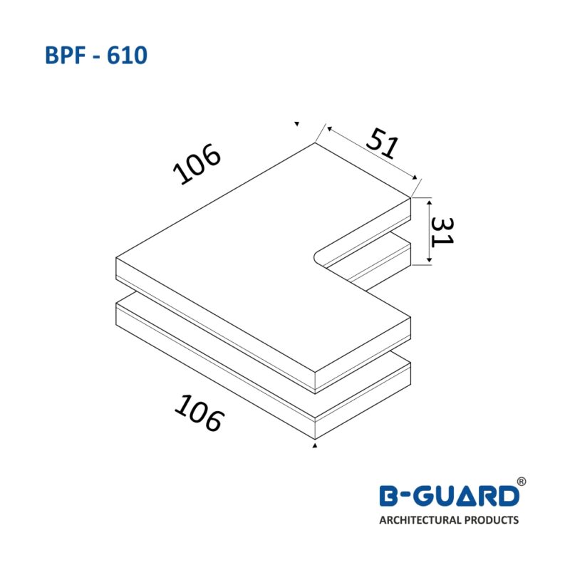 Corner Patch To Connect 2 Glass Panels With Satin Finish(BPF-610) - Image 2