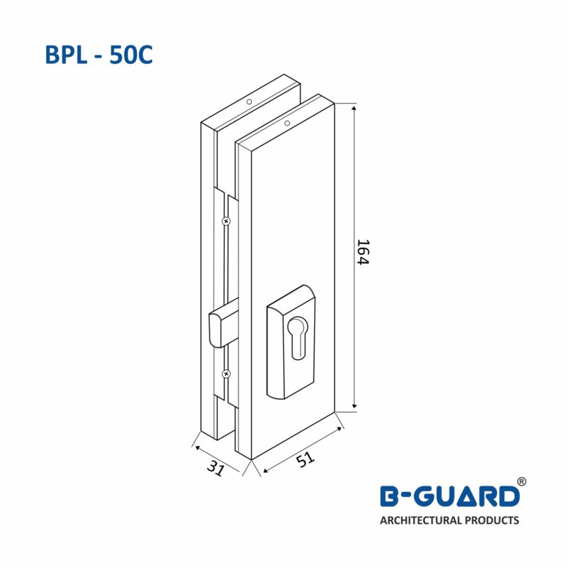 Center Patch Lock To Secure Swing Door With Satin Finish(BPL-50C) - Image 2