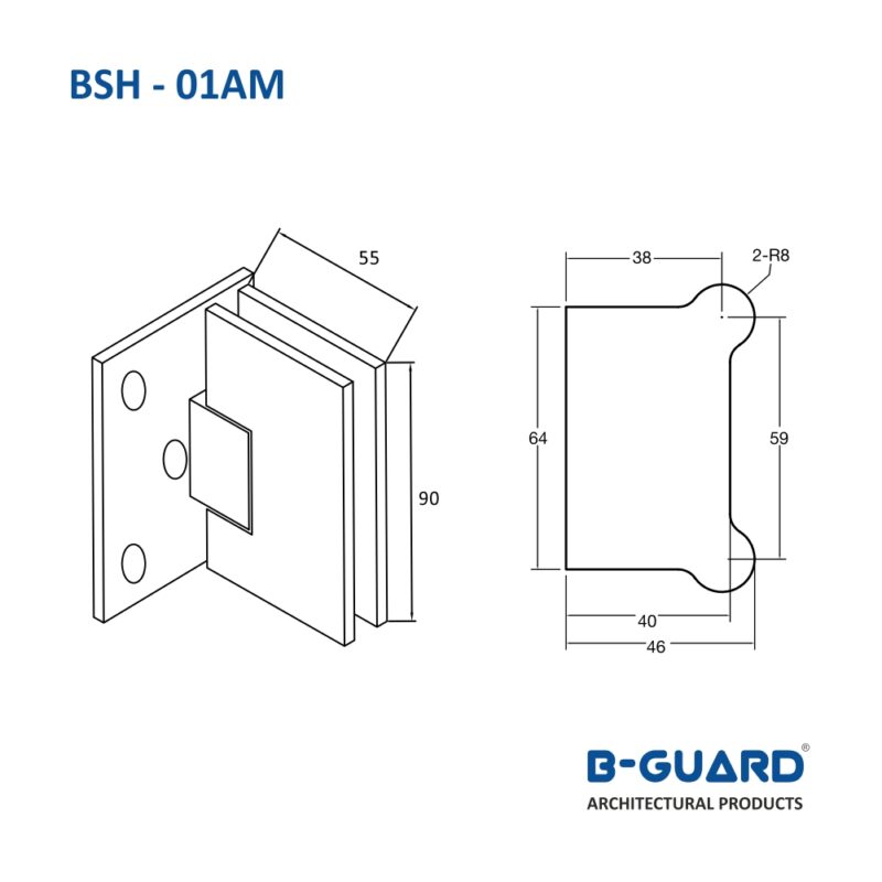 Offset Hinge To Join Glass Door With Wall (BSH-01AM) - Image 2
