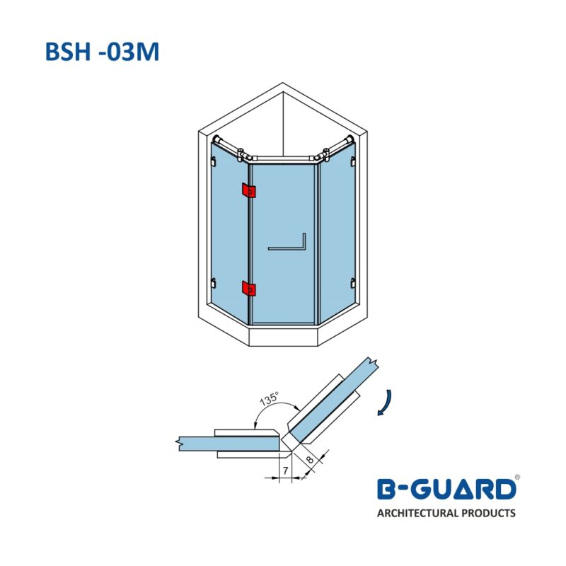 Hinge To Join Glass Door With Fixed Glass At 135° (BSH-03M) - Image 3