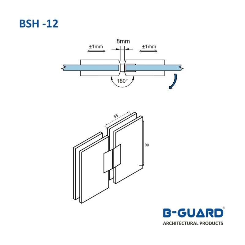 Hinge To Join Glass Door With Fixed Glass At 180° With Satin Finish (BSH-12) - Image 4