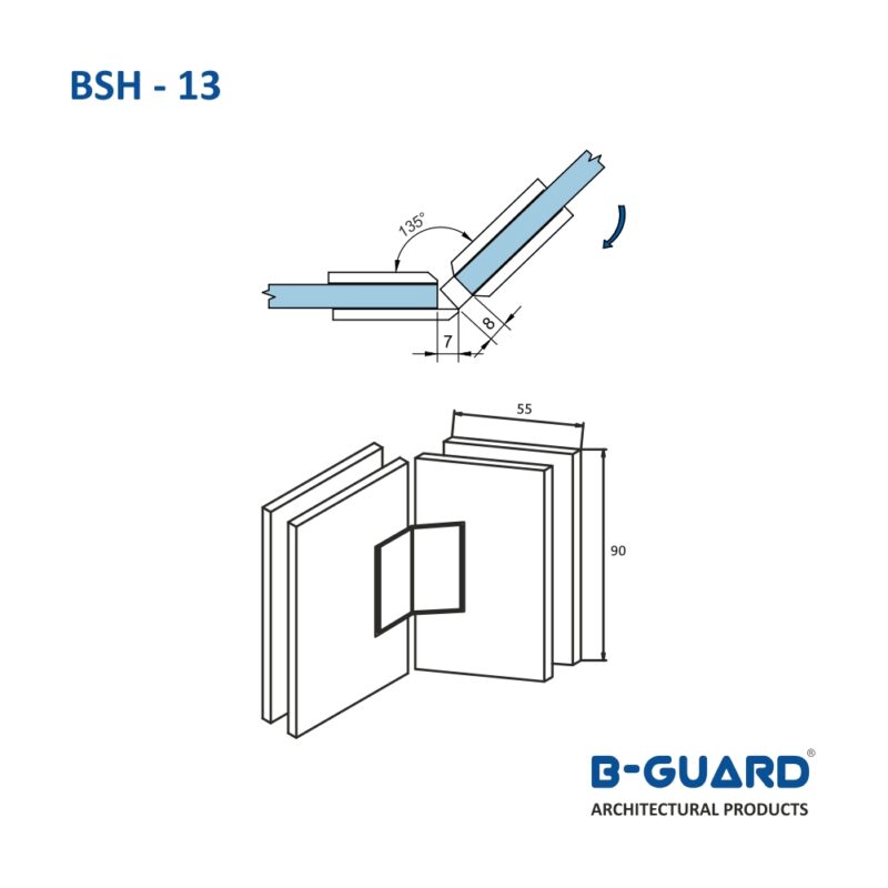 Hinge To Join Glass Door With Fixed Glass At 135° (BSH-13) - Image 4