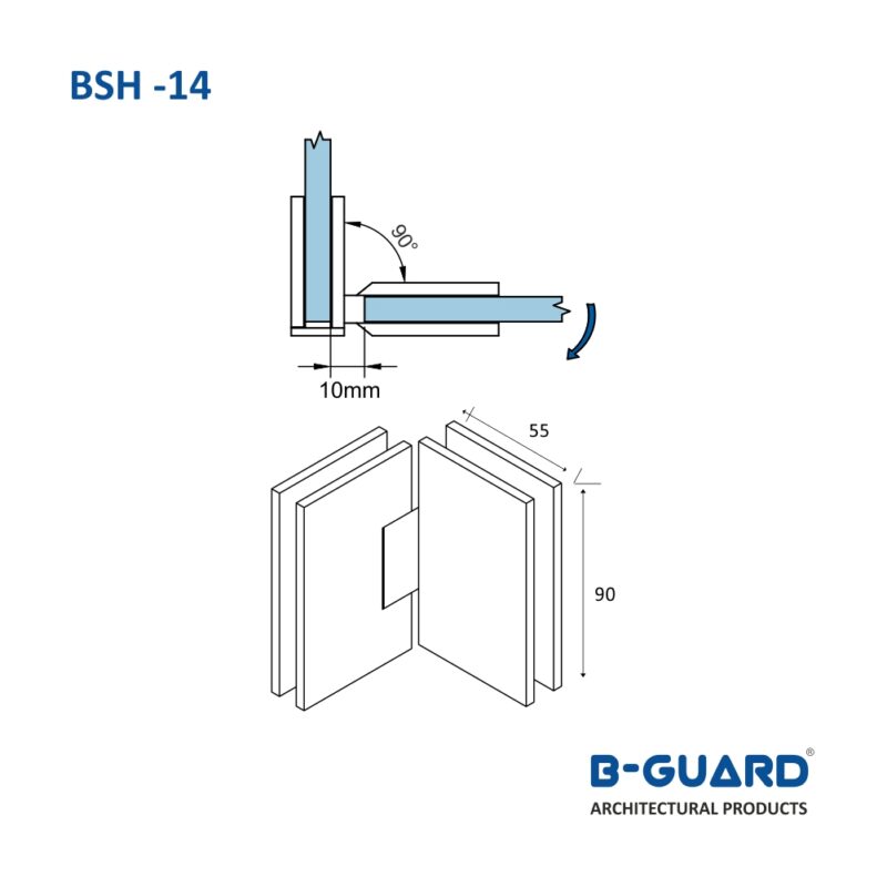 Hinge To Join Glass Door With Fixed Glass At 90° With Satin Finish(BSH-14) - Image 4